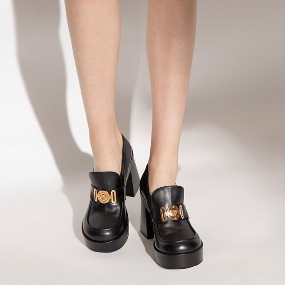 Versace Logo Leather Platform Pumps size 37.5 - Picture 2 of 13